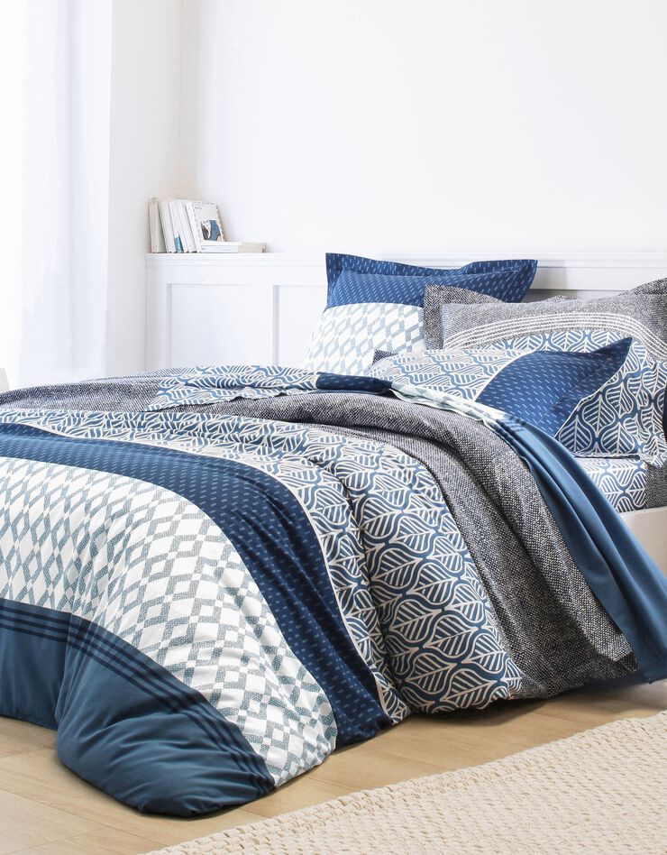 Bedlinnen Tommy in katoen met geometrische print (blauw)