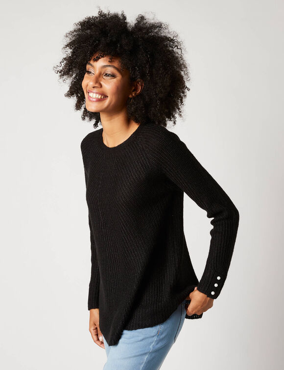 Pull évasé, maille anglaise toucher doux (noir)