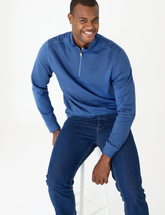 Sweat molleton col camionneur zipp&eacute; (bleu)