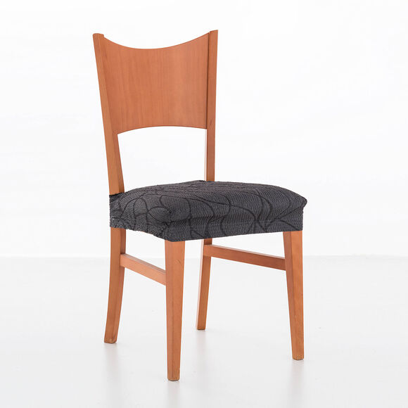 Housse extensible motif jacquard "serpentins" spéciale assise de chaise - lot de 2 (gris)