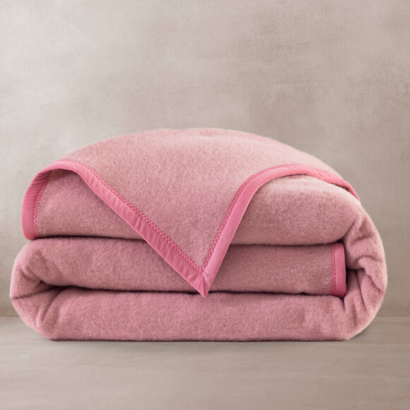 Couverture pure laine d'agneau m&eacute;rinos (vieux rose)