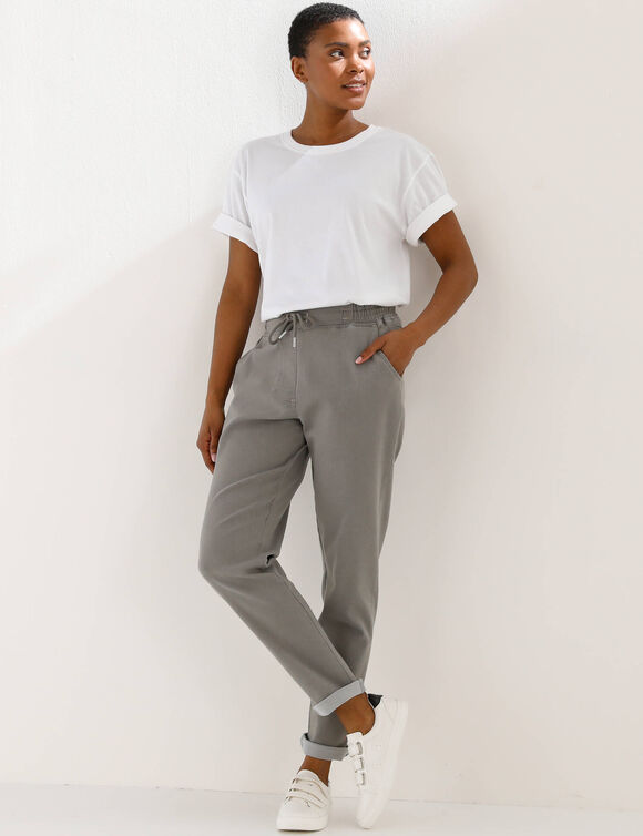 Pantalon jogpant maille effet jean, ceinture &eacute;lastiqu&eacute;e (gris)