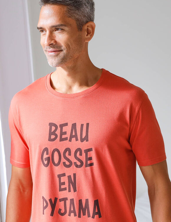 Pyjama short imprimé message, manches courtes (tomette)