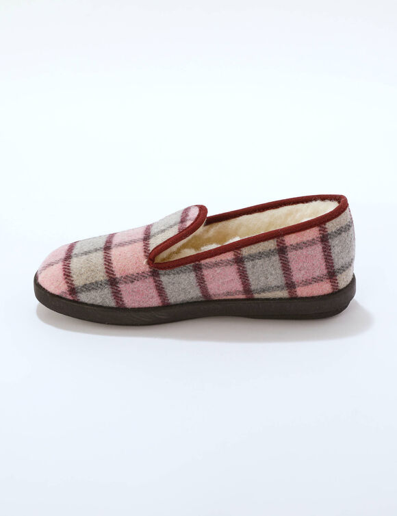 Hoge pantoffels met wolvoering, geruit motief (roze)