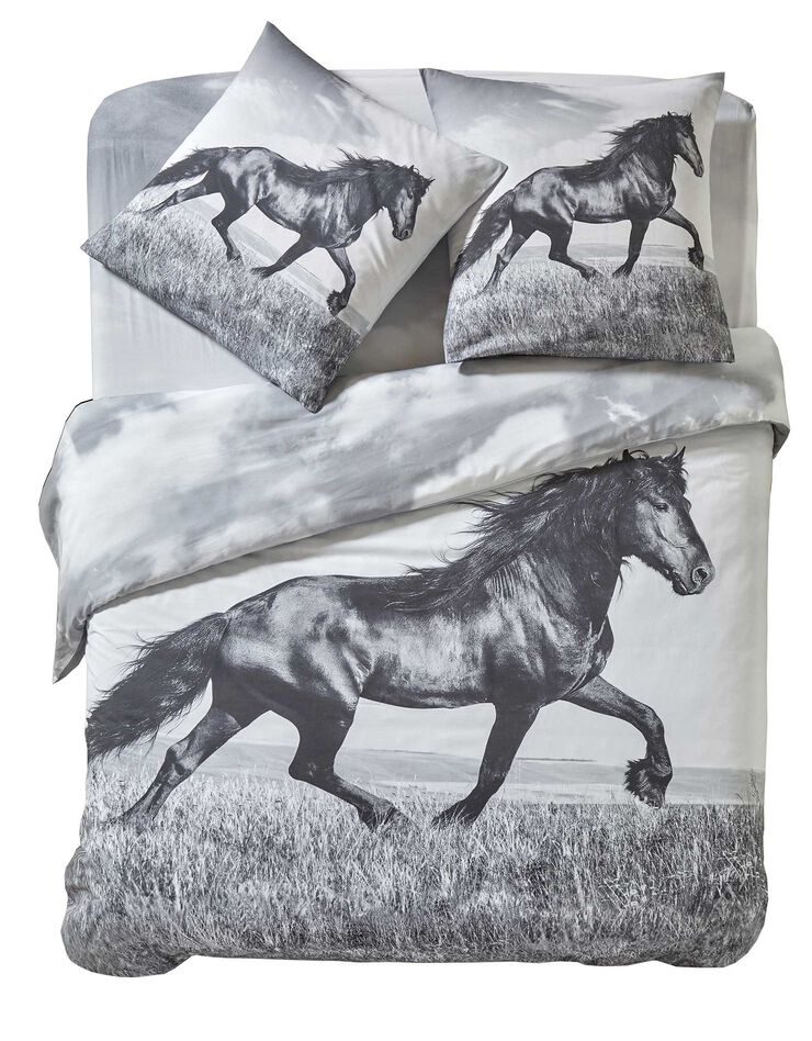 Bedlinnen Prince in katoen met 'paard' fotoprint (grijs)