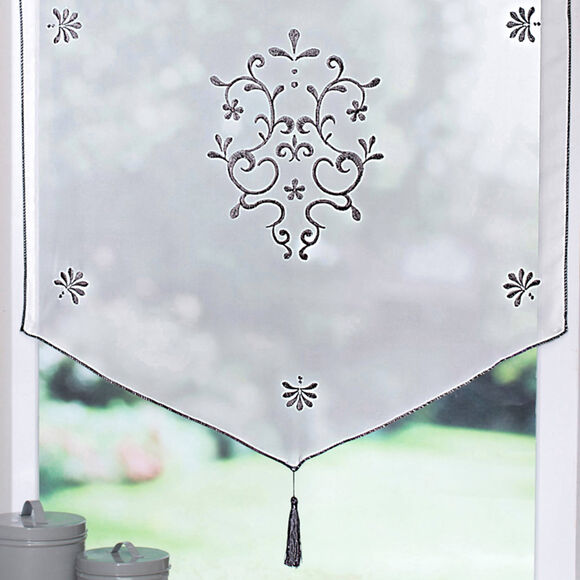 Vitrage pointe baroque brod&eacute; finition passe-tringle (gris)