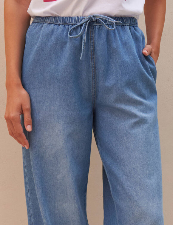 Jean large taille &eacute;lastiqu&eacute;e, denim l&eacute;ger (bleached)