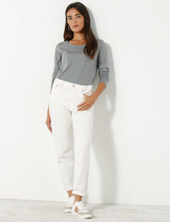 T-shirt col rond manches longues uni (gris)