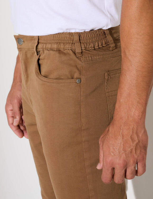 Pantalon droit 5 poches &eacute;lastiqu&eacute; c&ocirc;t&eacute;s - L28 (marron clair)