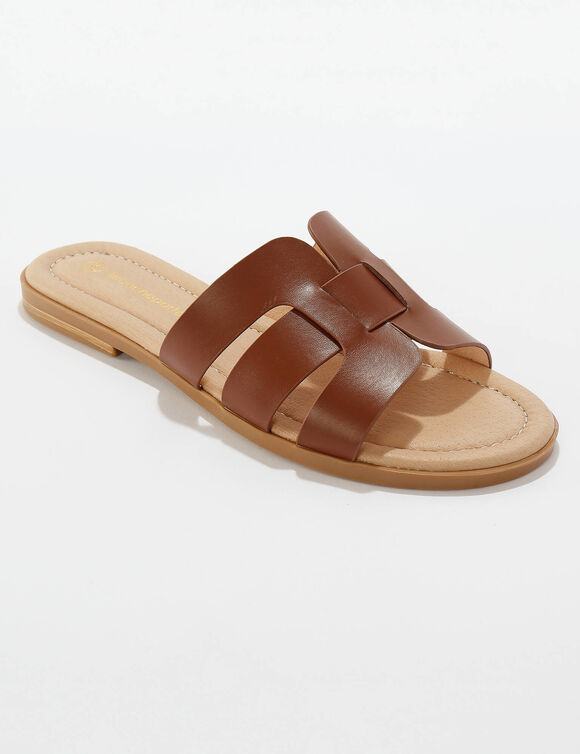 Mules plates bandes croisées (caramel)