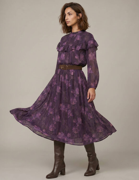 Rok van voile met bloemenprint, met onderrok (paars)