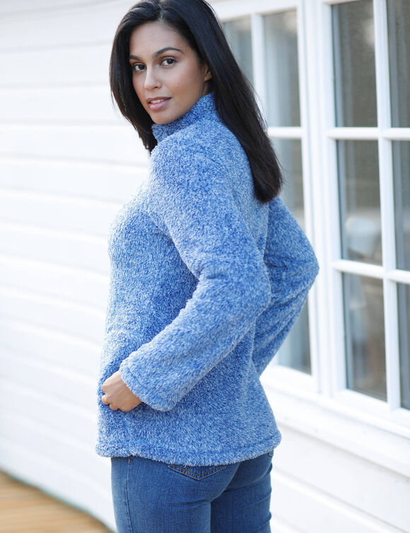 Veste zippée, maille peluche (bleu grisé chiné)