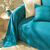 Plaid of sprei, effen katoen met artisanaal weefsel (eendenblauw)