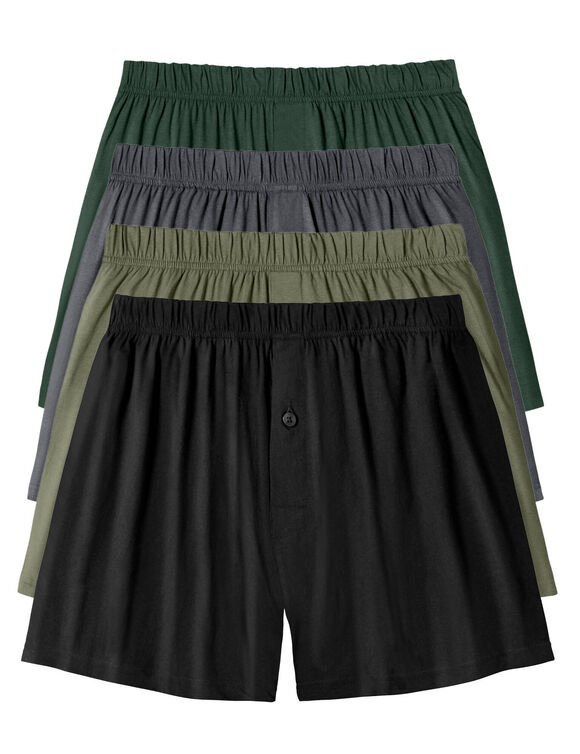 Ruime, open en effen boxershort - set van 4 (kaki + grijs + zwart)