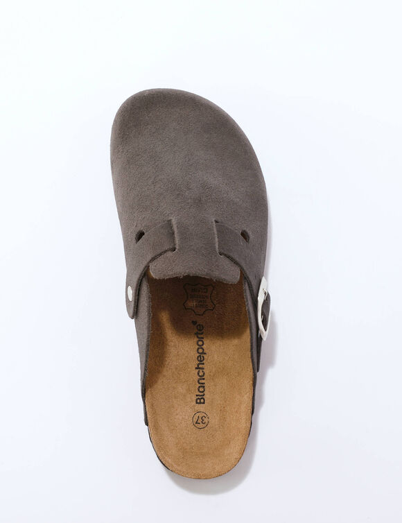 Klompen in splitleer met verstelbare gesp (antracietgrijs)