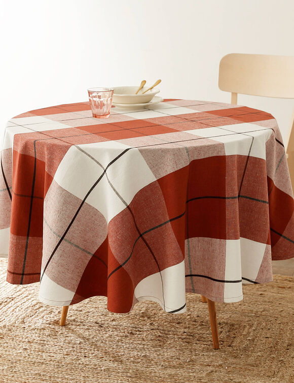 Nappe carreaux coton lin tiss&eacute; teint (terracotta)