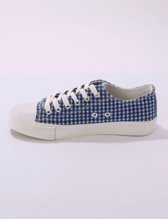 Tennis en toile à lacets imprimé carreaux (bleu)