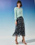 Lange rok met zebrastrepenprint, elastische taille (ecru / marine)