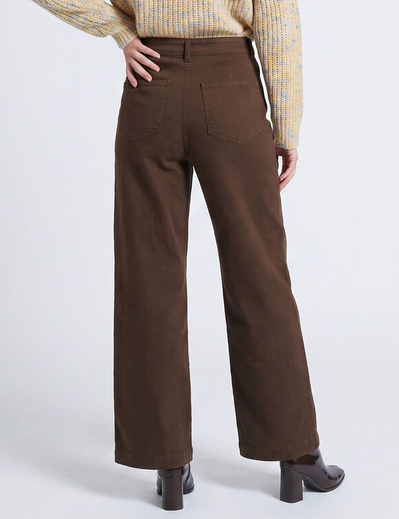 Pantalon large d&eacute;tails plis piqu&eacute;s (chocolat)