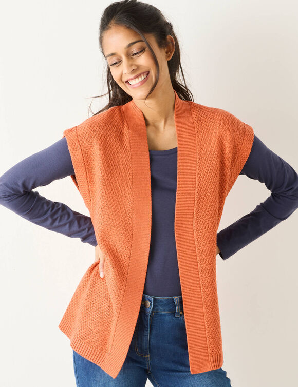Gilet sans manches, maille fantaisie (orange foncé)
