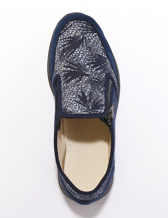 Baskets zipp&eacute;es sp&eacute;cial pieds sensibles en tissu extensible (marine)