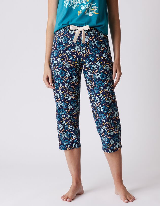 7/8-pyjamabroek met bloemenprint (marine)