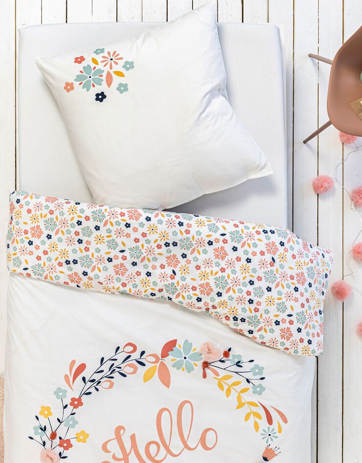 Bedlinnenset Hello met bloemen in tule - katoen (roze / wit)