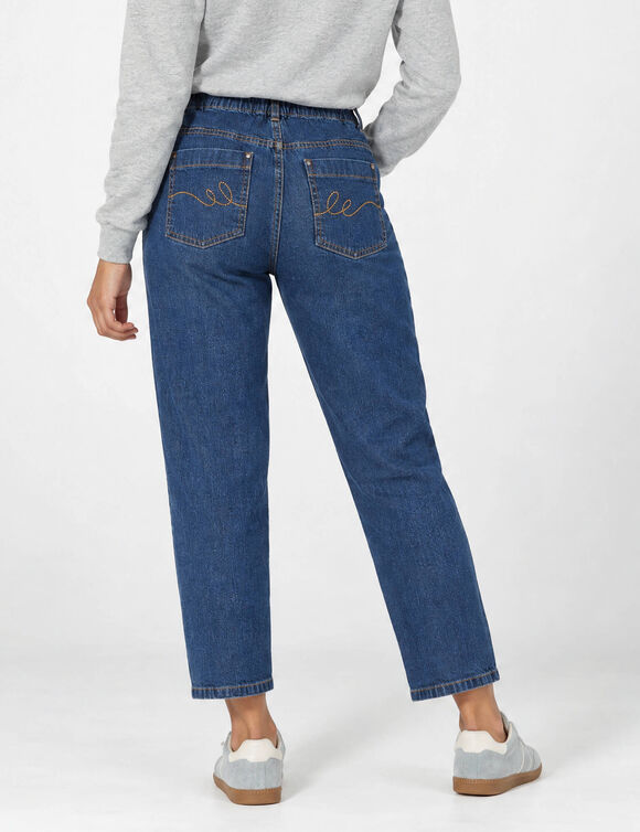 Jean stretch coupe mom confort, taille &eacute;lastiqu&eacute;e (stone)