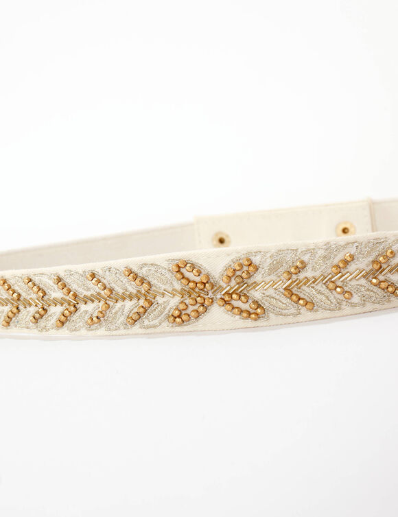 Ceinture r&eacute;glable &agrave; perles fantaisie (&eacute;cru / dor&eacute;)