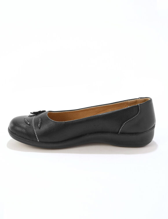Ballerines à fleur appliquée largeur confort (noir)