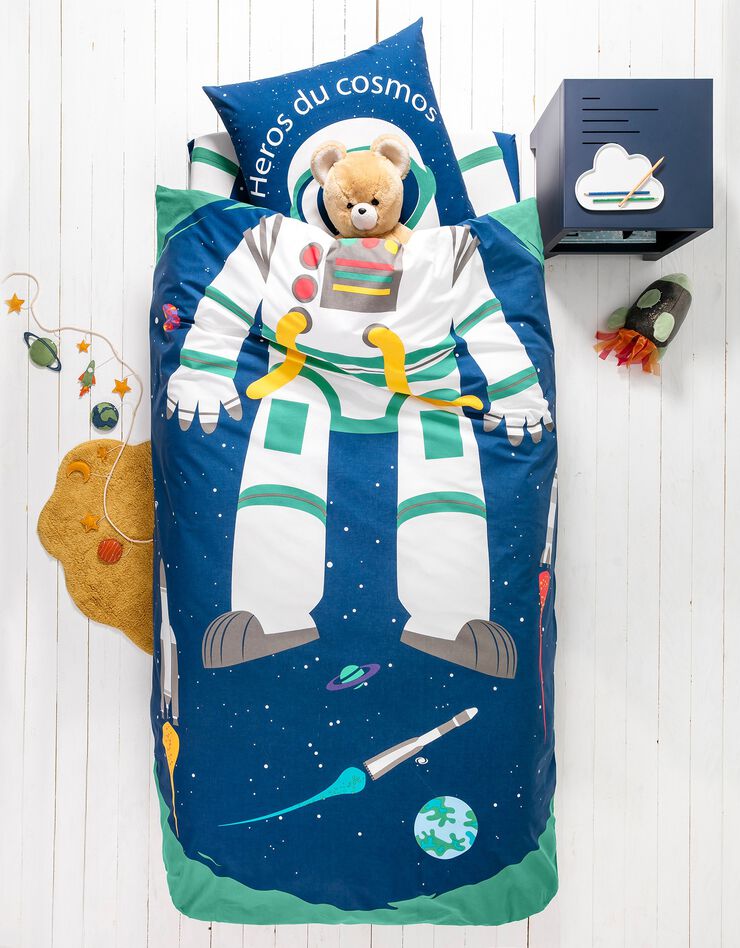 Bedlinnen voor kinderen met vermommingseffect Cosmos, in katoen (marine)
