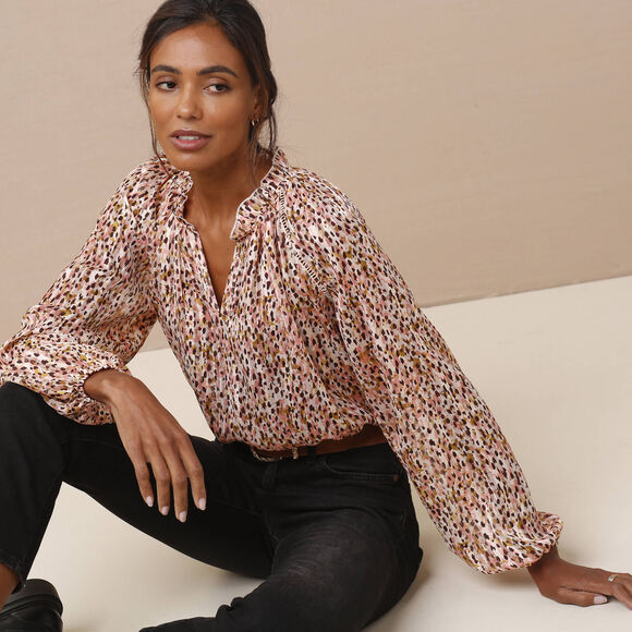 Blouse en voile imprimé tachiste (rose blush)