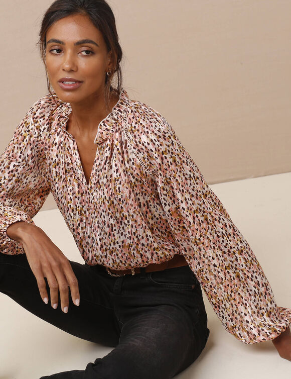 Blouse en voile imprimé tachiste (rose blush)