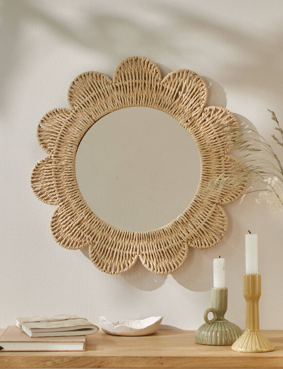 Miroir fleur en rotin (naturel)