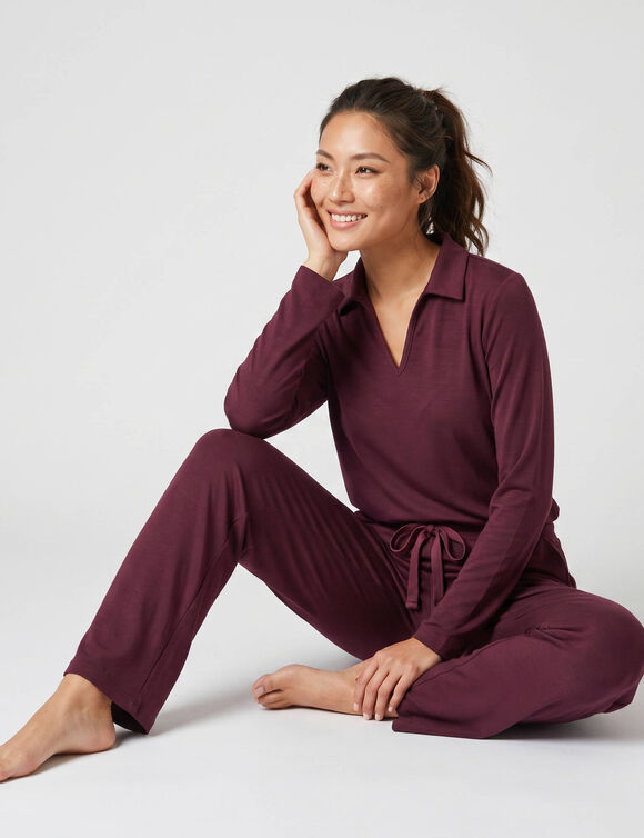 Pyjama doux col polo (aubergine)