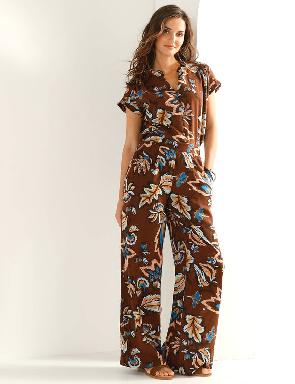 Chemisier manches courtes, imprim&eacute; XXL (chocolade / blauw)