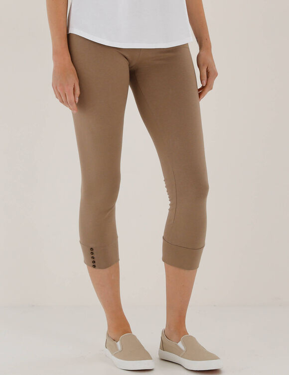 Legging 3/4, bas boutonn&eacute; (taupe)