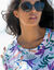 Bedrukt T-shirt met knoopdetail (wit / paars)