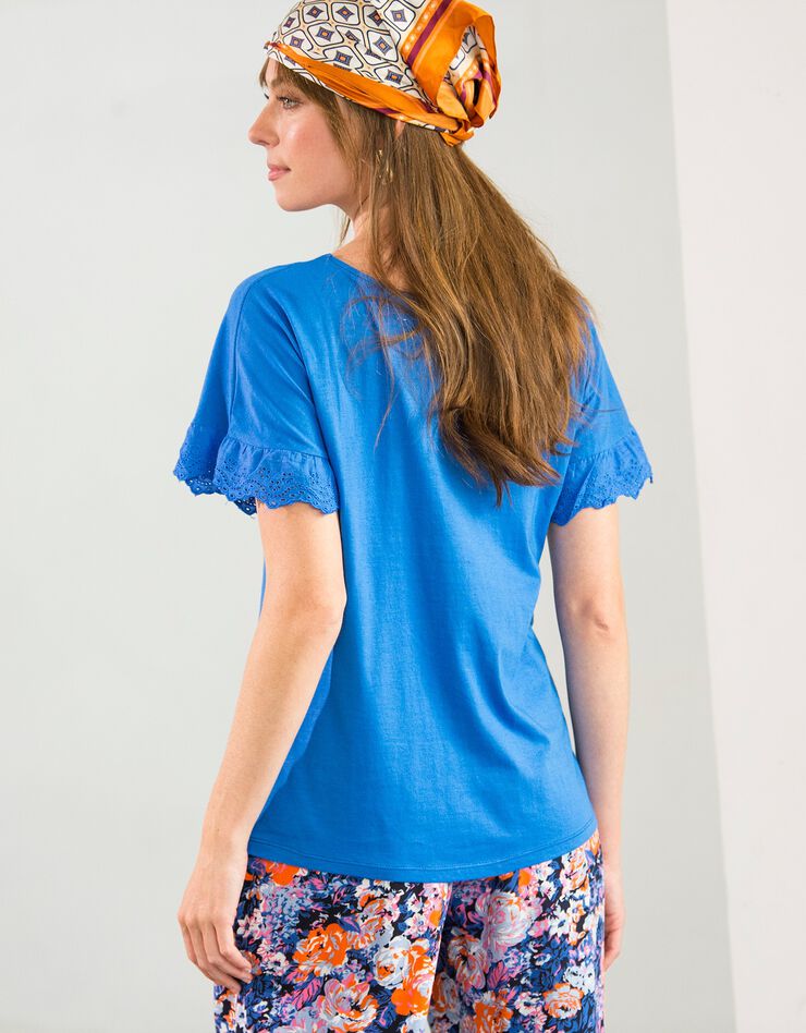Tee-shirt "boîte" manches courtes brodées (bleu dur)