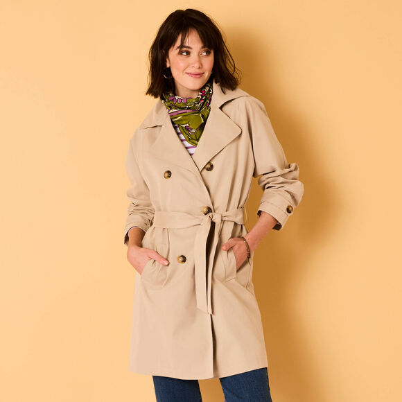 Waterafstotende trenchcoat met verwijderbare ceintuur (beige)