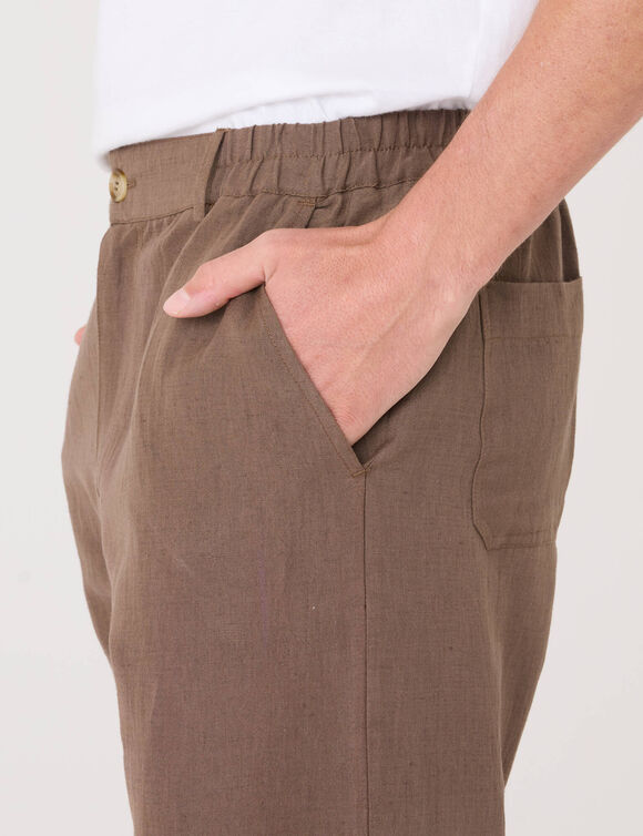 Pantalon coton lin ceinture 3/4 &eacute;lastiqu&eacute;e  (marron)