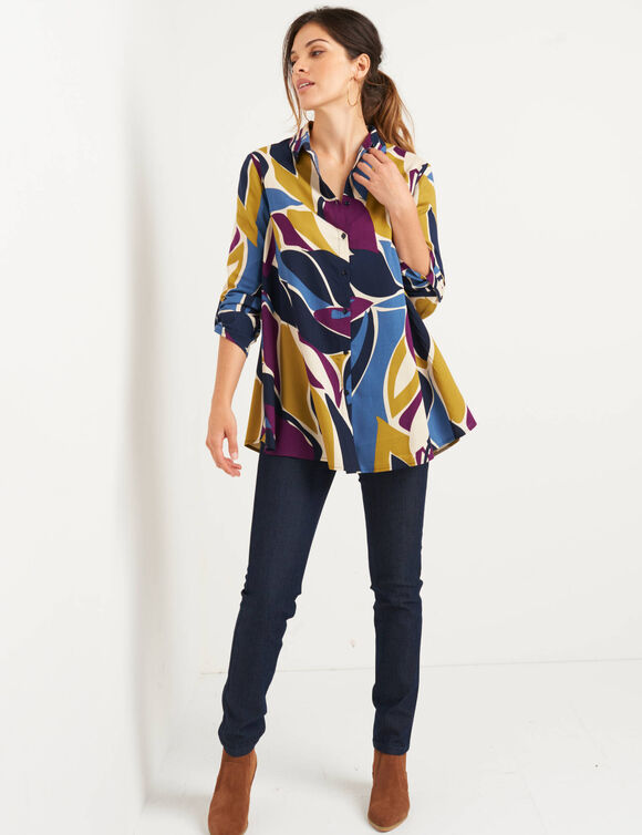 Uitlopende tuniek met knopen en grafische print (marine / blauw)