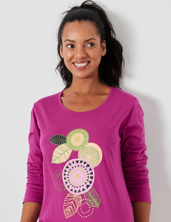 Chemise de nuit longue imprim&eacute;e rosaces (violine)