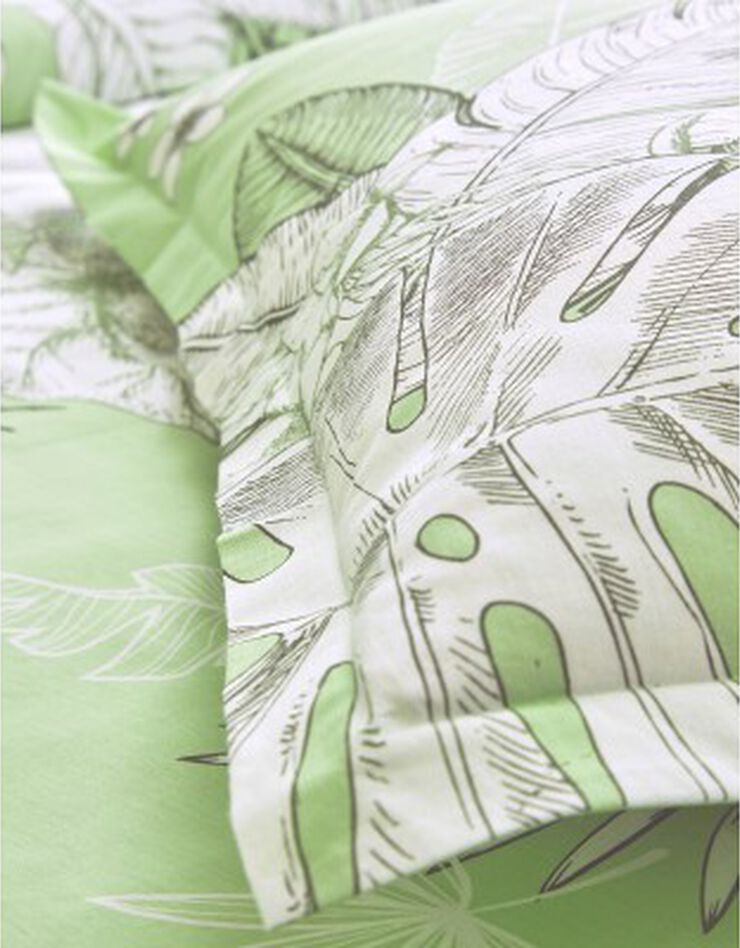 Linge de lit Elyse en coton imprimé fleurs et feuilles de palmes, vert d'eau, hi-res image number 6