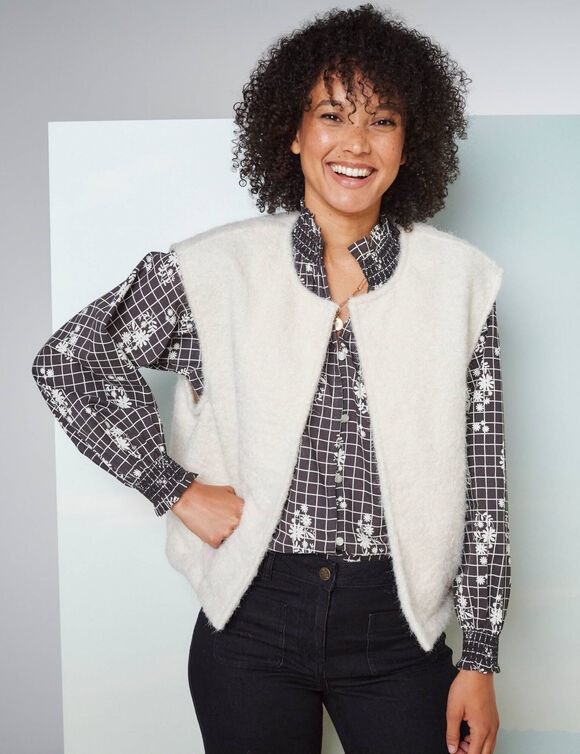 Veste sans manches, maille bouclette (écru)