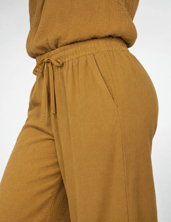 Pantalon large taille haute, gaze de coton (bronze)