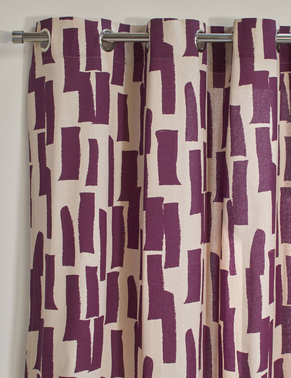 Gordijn met geometrische print (naturel / vijgenkleur)