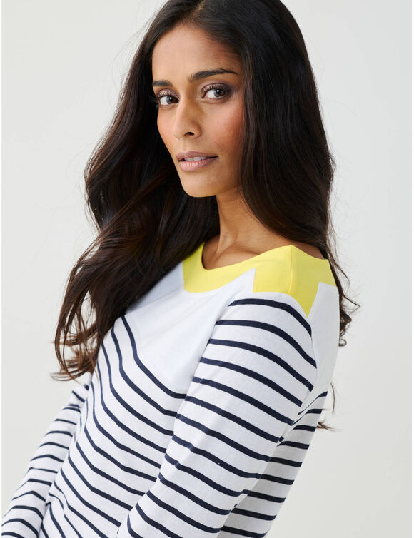 T-shirt ray&eacute; manches longues (blanc / marine)