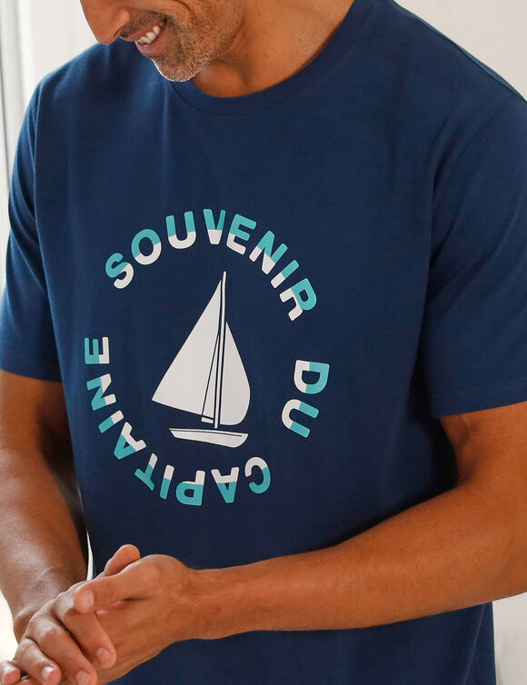 Pyjama-T-shirt met korte mouwen en bootmotief (marine / aqua)