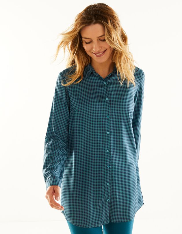 Chemise liquette boutonnée imprimé carreaux, crêpe (marine / bleu)